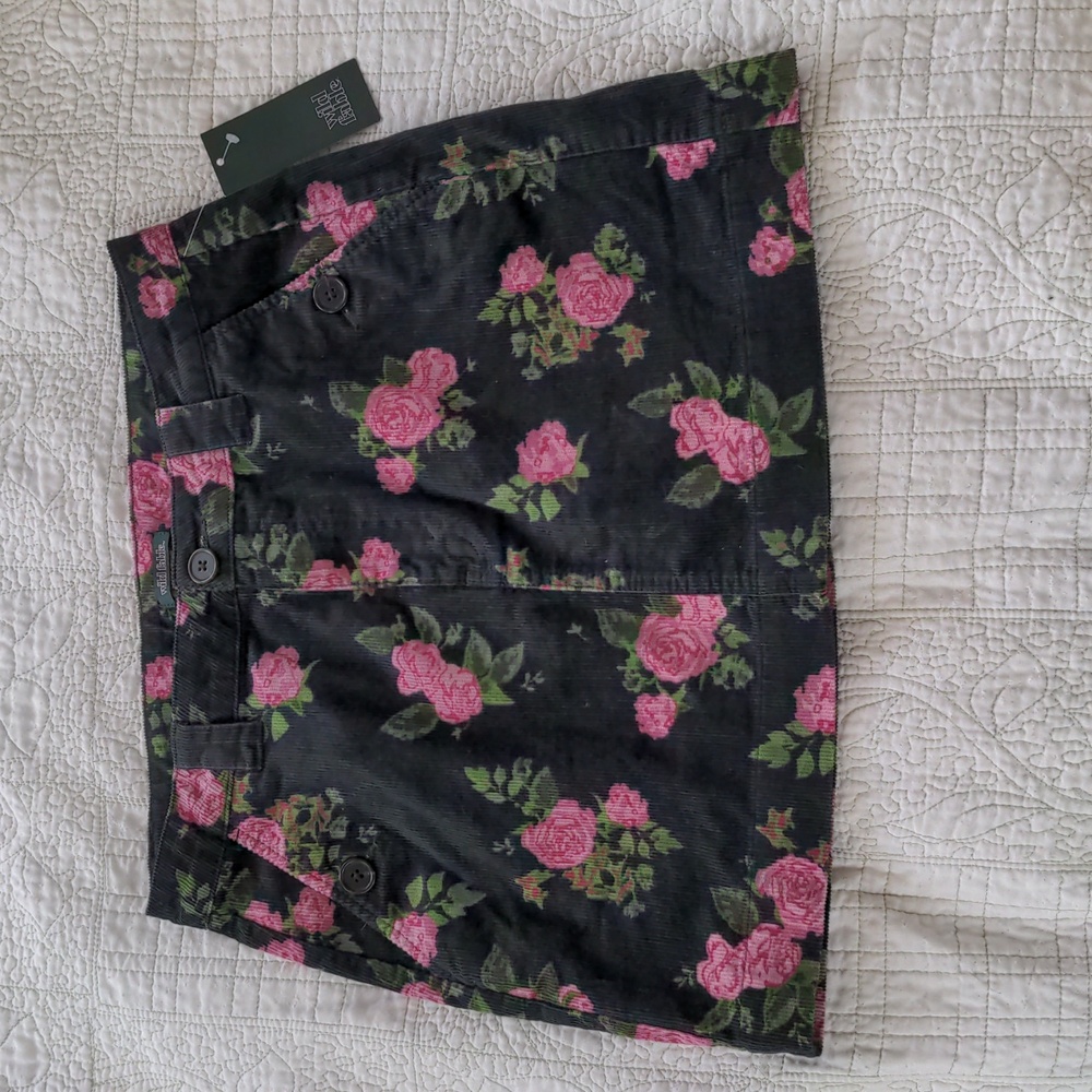 Wild Fable Black Pink Green Floral Cotton Corduroy High Rise Mini Skirt Size 6